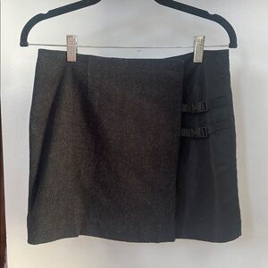 Vintage Express Gray and Black Mini Wrap Skirt with Buckles, Size 7/8